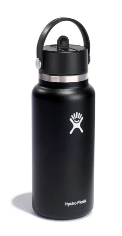 Thermosfles Hydro Flask Wide Mouth Flex Straw Cap Black 946 Ml -Bo-Camp Winkel 3 w32bfs001 black angled 2